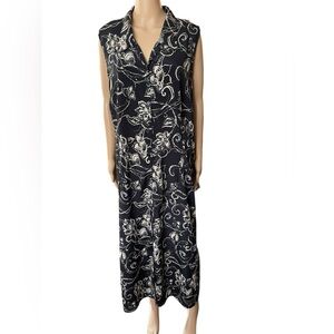 More Promises Vintage 80 Plus Size Black Cream Goth Whimsygoth Floral Maxi Dress